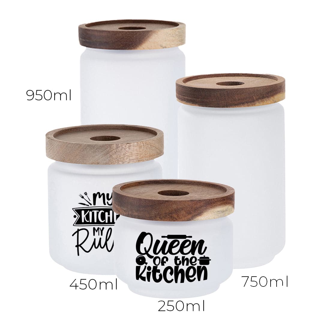 Sublimation Glass Storage Jar with Acacia Wood Lid - Pack of 6