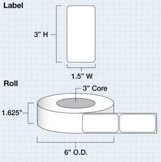 15 in x 3 in (38 x 76mm) Die Cut White Gloss Polyester for IColor 200 / 250 (600 labels per roll) - Joto Imaging Supplies US