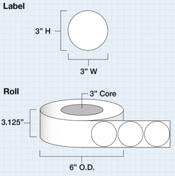 3 in (76mm) Circle Die Cut High Gloss Paper for IColor 200 / 250 (825 labels per roll)