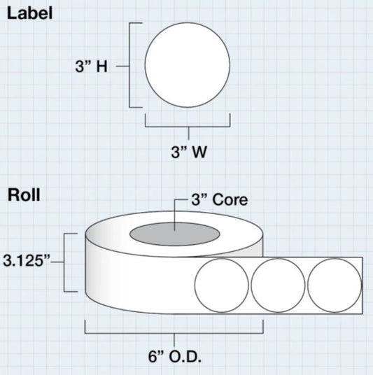 3 in (76mm) Circle Die Cut High Gloss Paper for IColor 200 / 250 (825 labels per roll) - Joto Imaging Supplies US