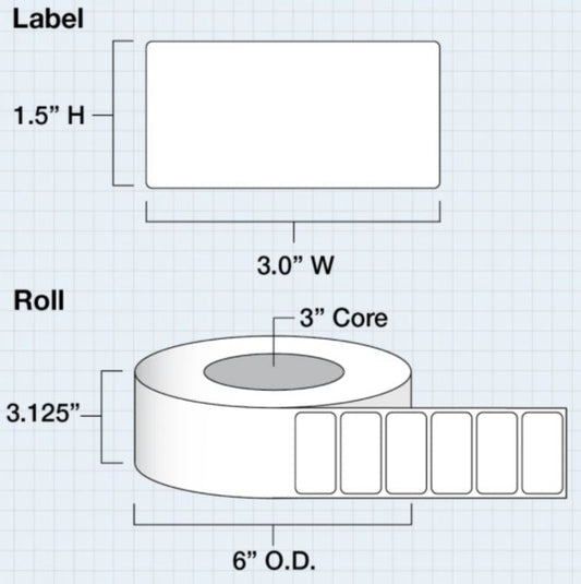3 in x 1.5 in (76 x 38mm) Die Cut High Gloss Paper for IColor 200 / 250 (1550 labels per roll) - Joto Imaging Supplies US