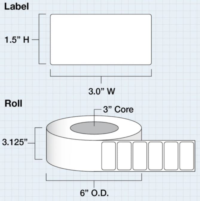 3 in x 1.5 in (76 x 38mm) Die Cut High Gloss Paper for IColor 200 / 250 (1550 labels per roll) - Joto Imaging Supplies US