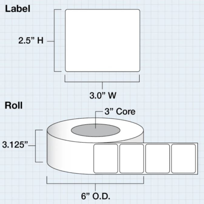 3 in x 2.5 in (76 x 64mm) Die Cut High Gloss Paper for IColor 200 / 250 (950 labels per roll)