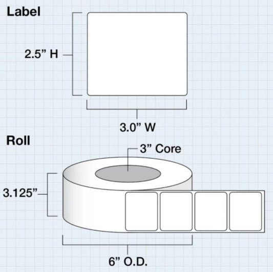 3 in x 2.5 in (76 x 64mm) Die Cut High Gloss Paper for IColor 200 / 250 (950 labels per roll) - Joto Imaging Supplies US