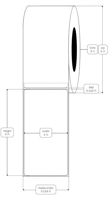 3 in x 6 in (76 x 63mm) Die Cut High Gloss Paper for IColor 200 / 250 (425 labels per roll)