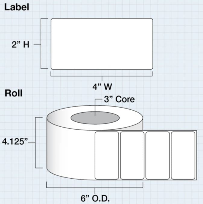 4 in x 2 in (102 x 51mm) Die Cut High Gloss Paper for IColor 200 / 250 (1200 labels per roll)