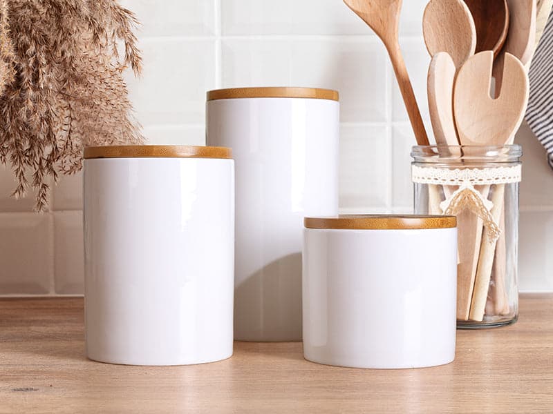 Pearl Coating™ Sublimation Ceramic Storage Jar with Bamboo Lid - Pack of 3 - Joto Imaging Supplies US