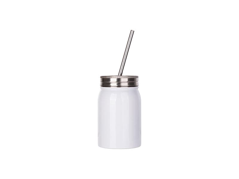 Pearl Coating™ 17oz Sublimation White Stainless Steel Mason Tumbler with Straw - Pack of 5 - Joto Imaging Supplies US