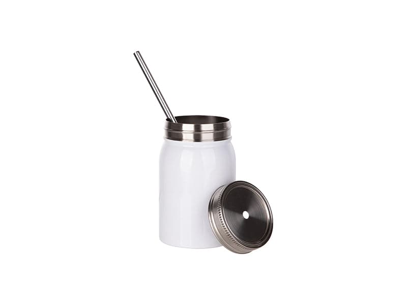 Pearl Coating™ 17oz Sublimation White Stainless Steel Mason Tumbler with Straw - Pack of 5 - Joto Imaging Supplies US