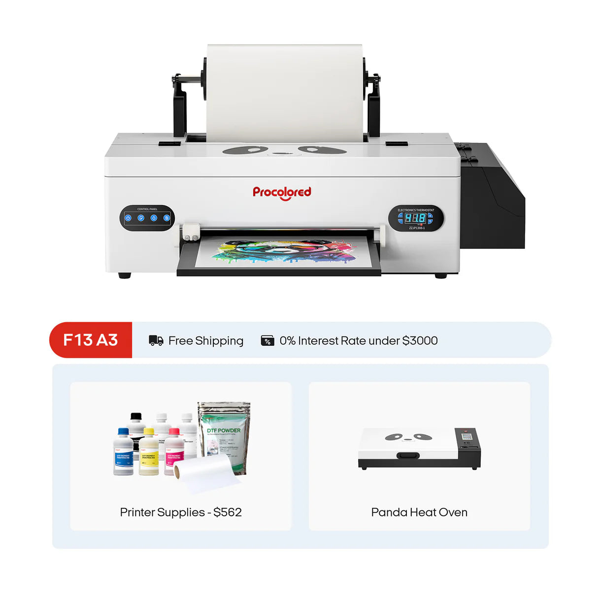Procolored F13 Panda DTF Printer 13" A3 L1800 & Oven - Joto Imaging Supplies US