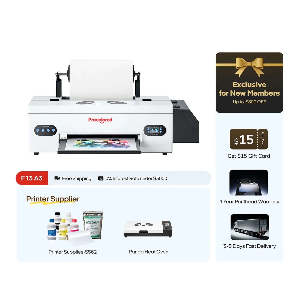 Procolored F13 Panda DTF Printer 13" A3 L1800 - Joto Imaging Supplies US
