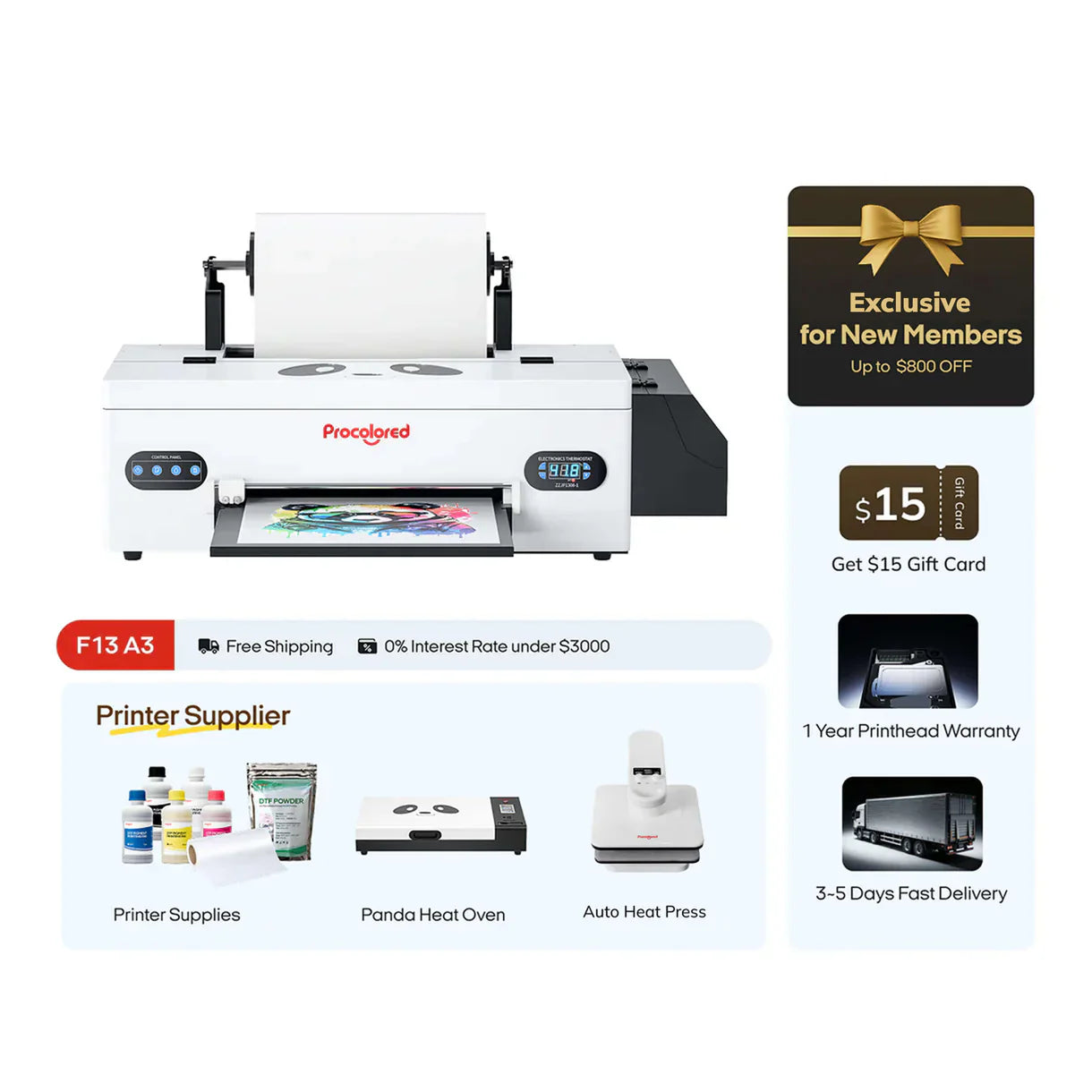 Procolored F13 Panda DTF Printer 13" A3 L1800 - Joto Imaging Supplies US