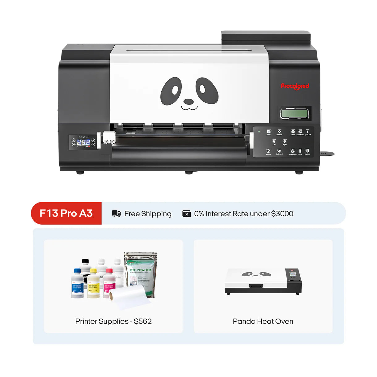 Procolored F13 Pro Panda DTF Printer 13" A3 Dual XP600 & Oven - Joto Imaging Supplies US
