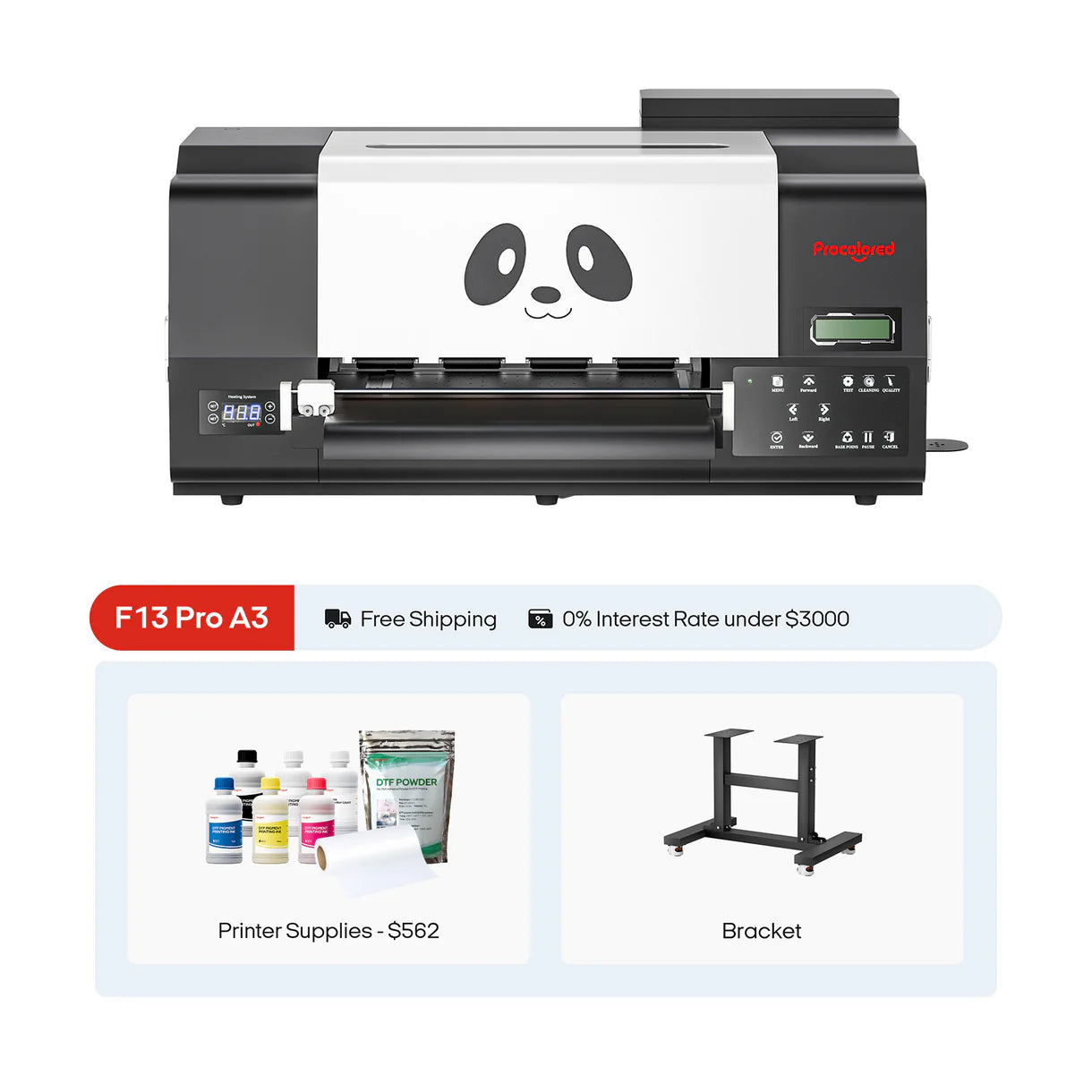 Procolored F13 Pro Panda DTF Printer 13" A3 Dual XP600 & Stand - Joto Imaging Supplies US