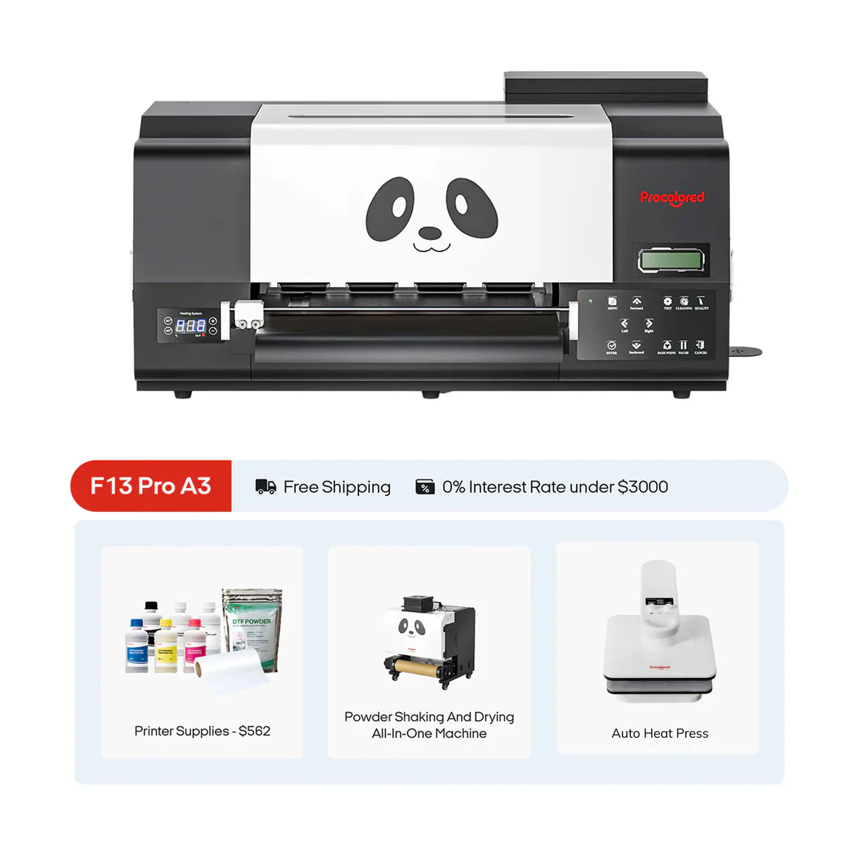 Procolored F13 Pro Panda DTF Printer 13" A3 Dual XP600 - Joto Imaging Supplies US