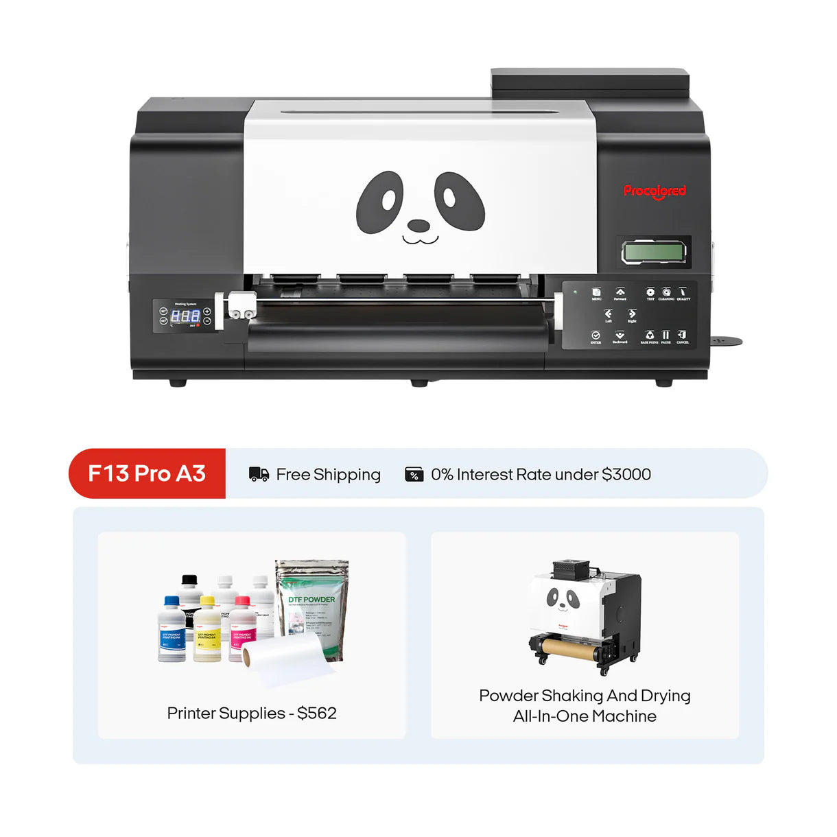 Procolored F13 Pro Panda DTF Printer 13" A3 Dual XP600 - Joto Imaging Supplies US