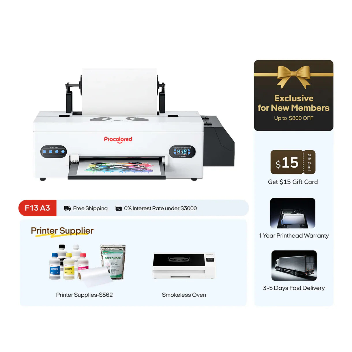 Procolored F13 Panda DTF Printer 13" A3 L1800 - Joto Imaging Supplies US