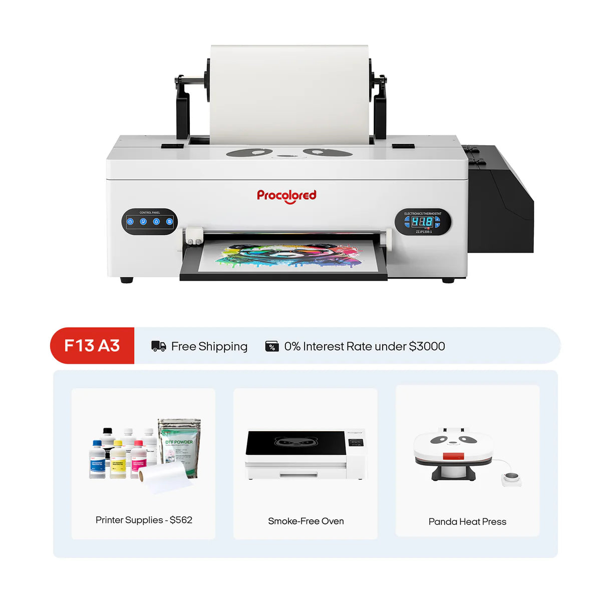 Procolored F13 Panda DTF Printer 13" A3 L1800 & Complete Bundle Premium - Joto Imaging Supplies US