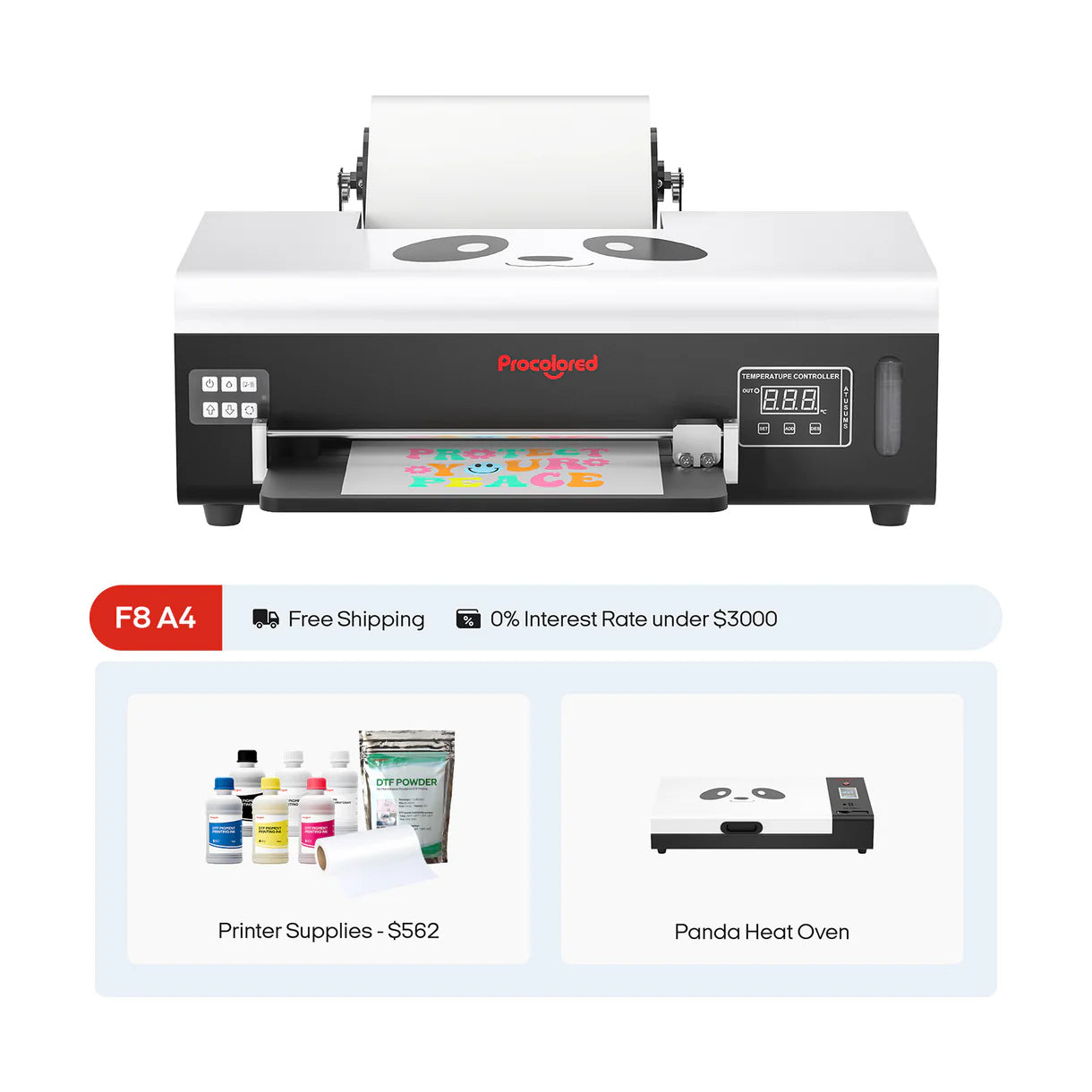 Procolored F8 Panda DTF Printer 8.2" A4 L800 & Oven - Joto Imaging Supplies US