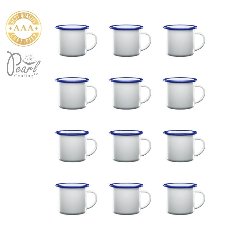 Pearl Coating 3oz 100ml Sublimation Camp Enamel Mug with Blue Rim Pack of 12