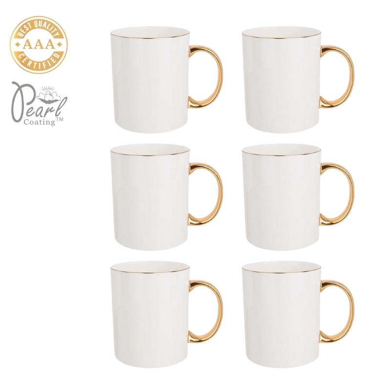Pearl Coating Sublimation 10oz Bone China White Mug with Gold Rim and Handle