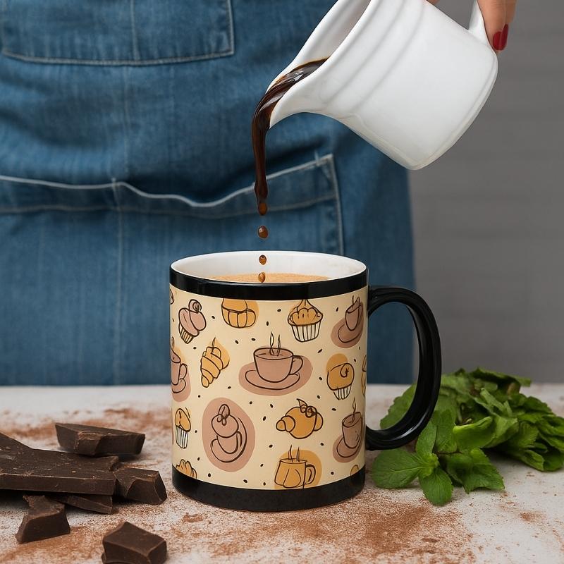 Pearl Coating Sublimation Black Mug with White Patch