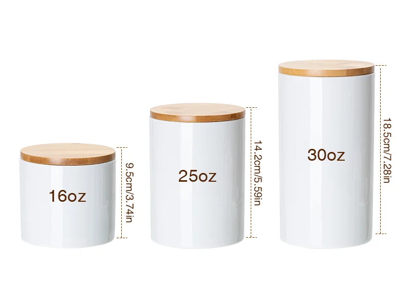 Pearl Coating™ Sublimation Ceramic Storage Jar with Bamboo Lid - Pack of 3 - Joto Imaging Supplies US