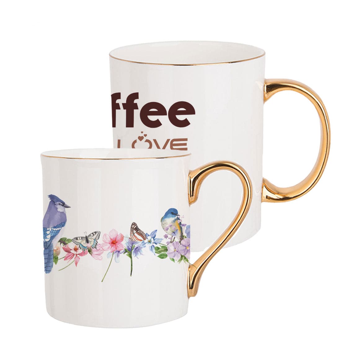 Sublimation 10oz Bone China White Mug with Gold Rim and Handle