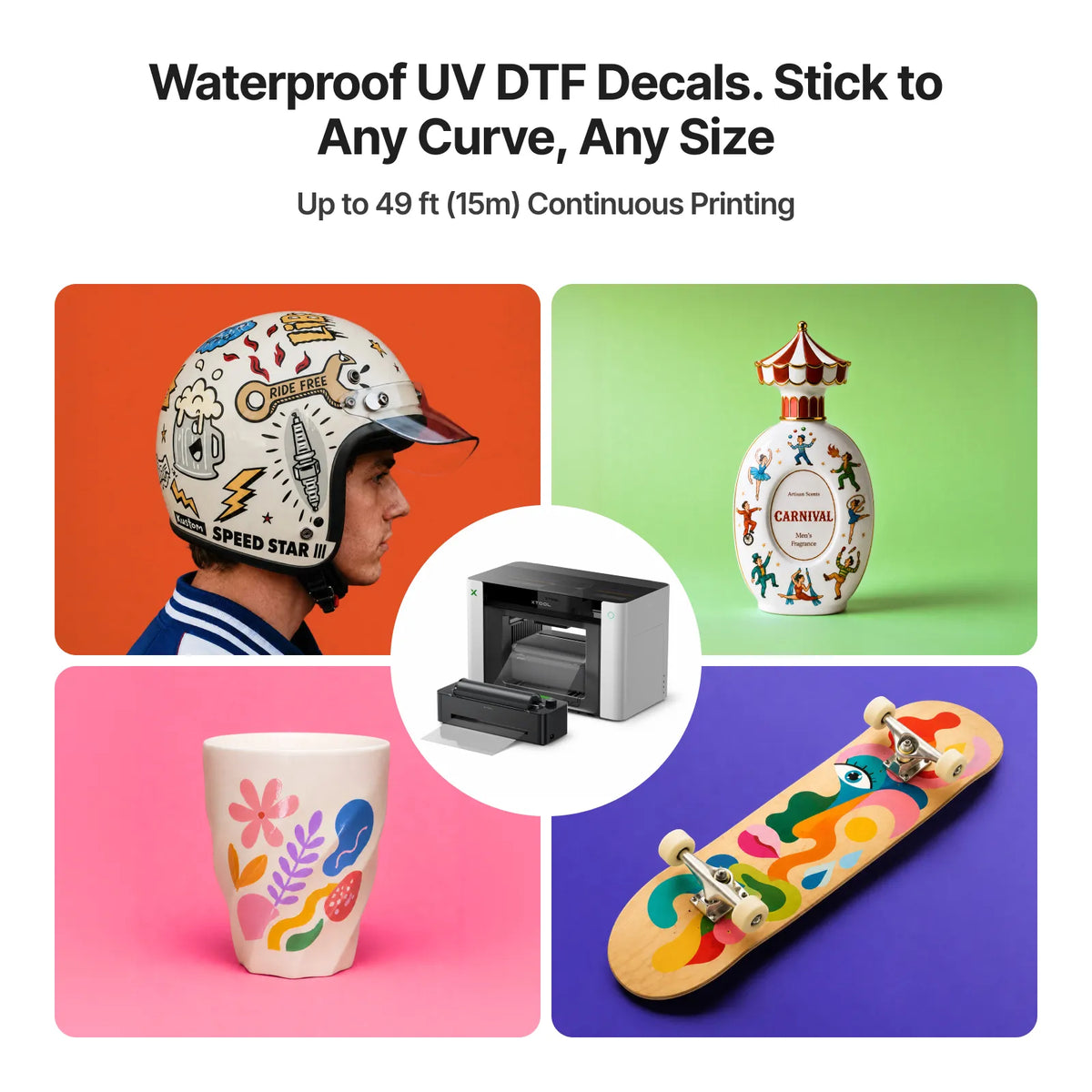 Waterproof UV DTF decals for any curve and size