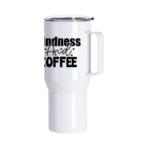 25 oz/750 ml Sublimation Stainless Steel Travel Tumbler with Clear Flat Lid & Handle - Pack of 5