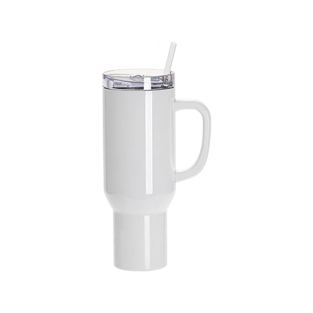 40 oz Sublimation Stainless Steel White Tumbler with Clear Flat Lid & Handle - Pack of 5